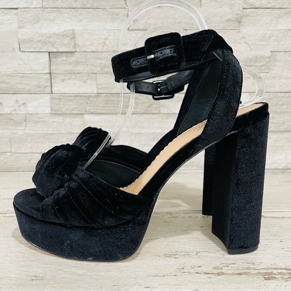 Antonio Melani × Nicola Bathie Emilia Black Velvet Rose Platform Sandals Sz 10 - Picture 6 of 14